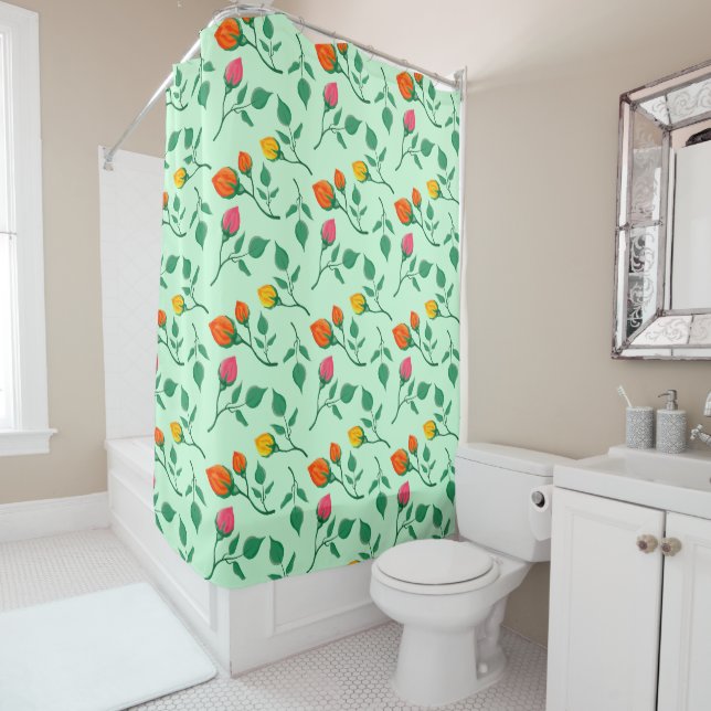Floral pattern with coloured rose flowers  shower curtain (In Situ)