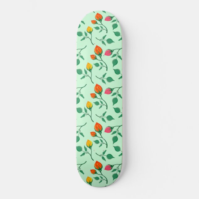 Floral pattern with coloured rose flowers  skateboard (Front)