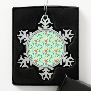 Floral pattern with coloured rose flowers snowflake pewter christmas ornament