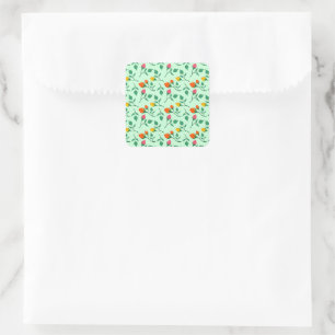 Floral pattern with coloured rose flowers square sticker
