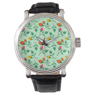 Floral pattern with coloured rose flowers watch