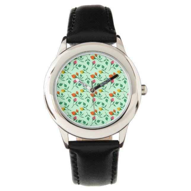 Floral pattern with coloured rose flowers  watch (Front)