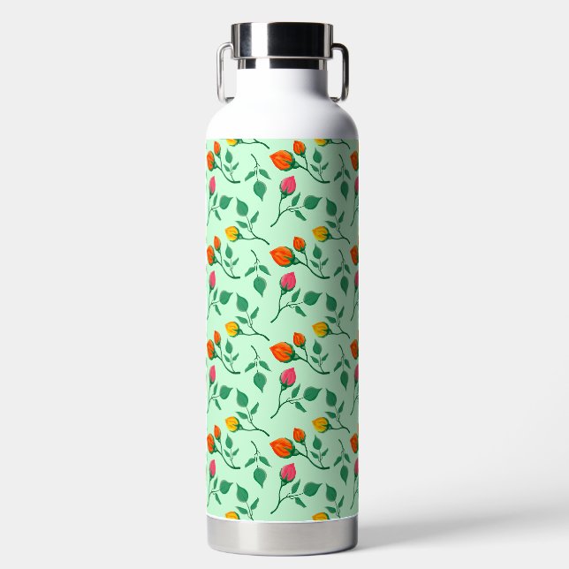 Floral pattern with coloured rose flowers  water bottle (Front)