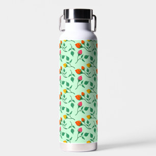 Floral pattern with coloured rose flowers  water bottle