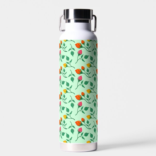 Floral pattern with coloured rose flowers  water bottle (Front)