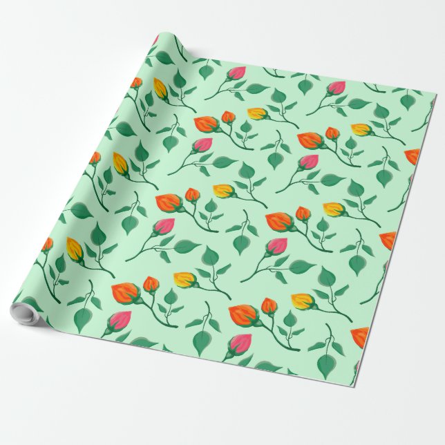 Floral pattern with coloured rose flowers  wrapping paper (Unrolled)