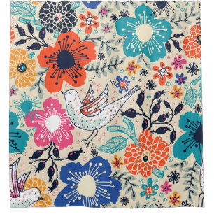 floral pattern with colourful blooming flowers an shower curtain