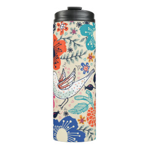 floral pattern with colourful blooming flowers an thermal tumbler