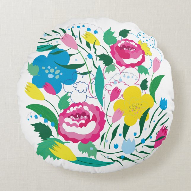 Floral pattern with colourful bouquet. round cushion (Front)