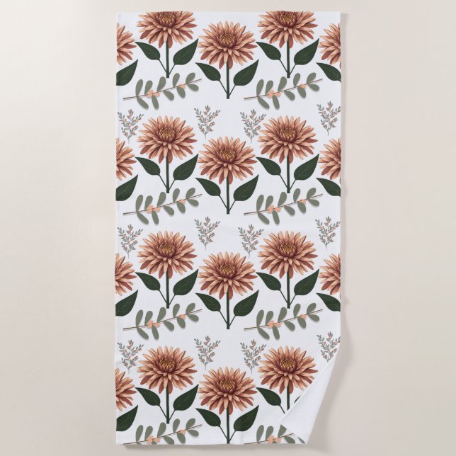 Floral pattern with dahlias beach towel (Front)