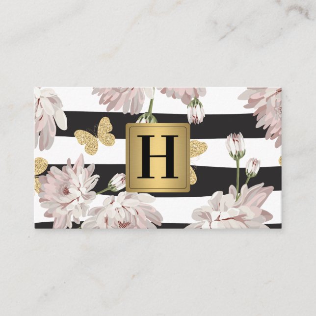 Floral pattern with glittering butter flies insec business card (Front)