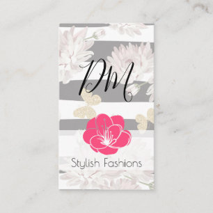 Floral pattern with glittering butterflies business card
