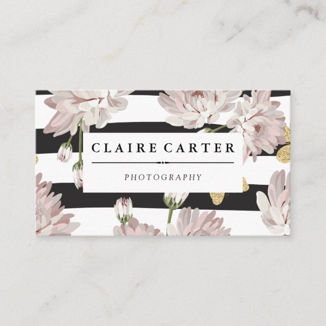Floral pattern with glittering  pattern business card (Front)
