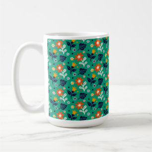 Floral Pattern with Green Background Coffee Mug