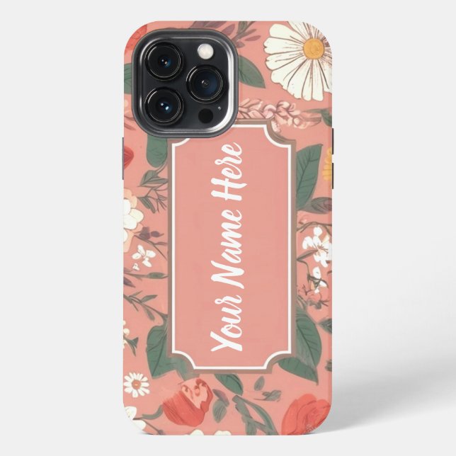Floral Pattern With Name iPhone Case (Back)