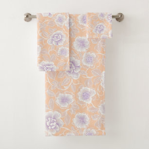 Floral Pattern with Peach and Lavender Colors Bath Towel Set