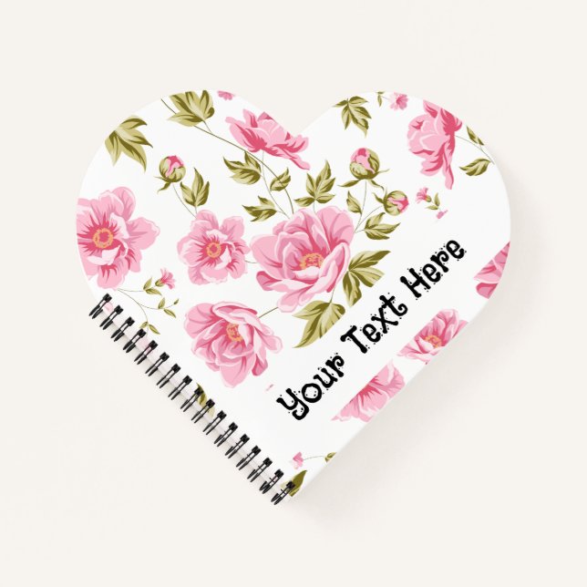 Floral Pattern With Pink Flowers And Green Leaves Notebook (Front)