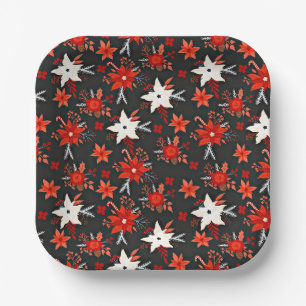 Floral Pattern with Red White Flowers-11438 Paper Plate