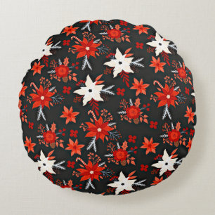 Floral Pattern with Red White Flowers-11438 Round Cushion