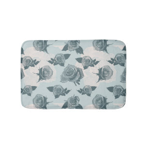 Floral pattern with rose bath mat