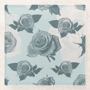Floral pattern with rose glass coaster