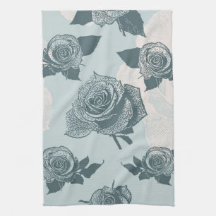 Floral pattern with rose tea towel