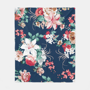 Floral pattern with roses and small flowers with v fleece blanket