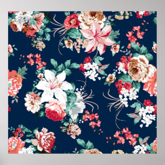 Floral pattern with roses and small flowers with v poster