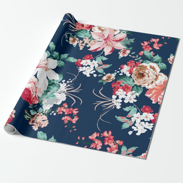 Floral pattern with roses and small flowers with v wrapping paper (Unrolled)