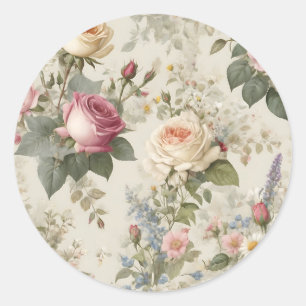 Floral Pattern with Roses and Wildflowers Rustic Classic Round Sticker