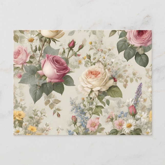 Floral Pattern with Roses and Wildflowers Rustic  Postcard (Front)