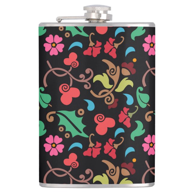 Floral Pattern With Smooth Colour Background-45673 Hip Flask (Front)