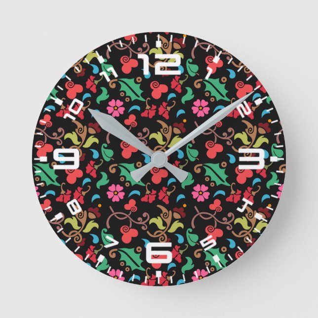 Floral Pattern With Smooth Colour Background-45673 Round Clock (Front)