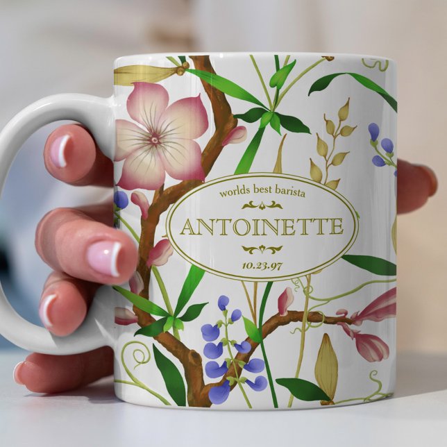 Floral Pattern With Victorian Style Name Plate Coffee Mug (Creator Uploaded)