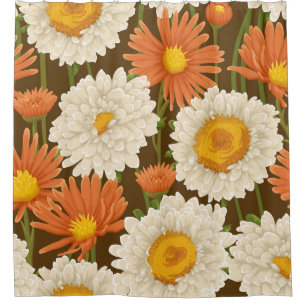 Floral pattern with white and orange flowers  shower curtain