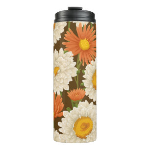 Floral pattern with white and orange flowers thermal tumbler