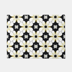 Floral Pattern with White and Yellow Flower Doormat