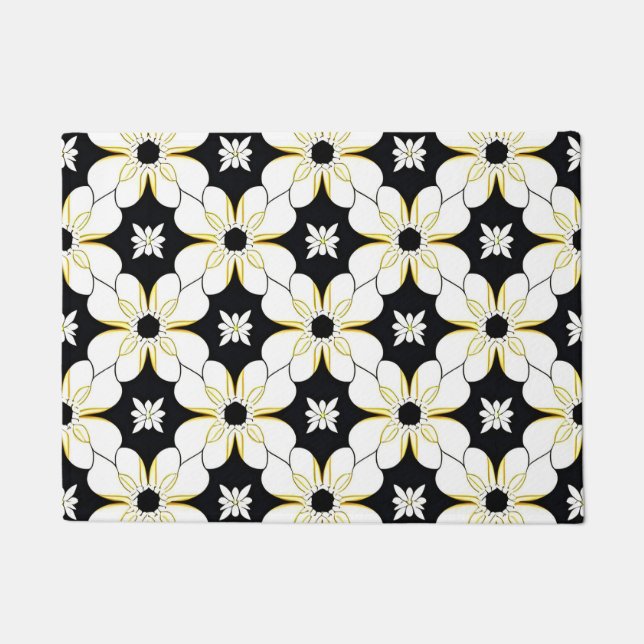 Floral Pattern with White and Yellow Flower Doormat (Front)