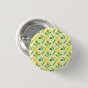 Floral pattern with yellow rose and tulip flowers 3 cm round badge