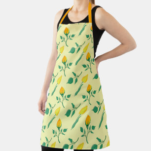 Floral pattern with yellow rose and tulip flowers apron