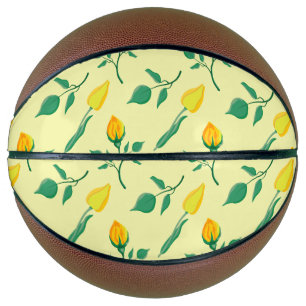 Floral pattern with yellow rose and tulip flowers basketball
