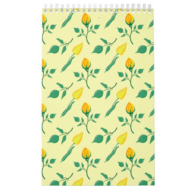 Floral pattern with yellow rose and tulip flowers calendar (Cover)