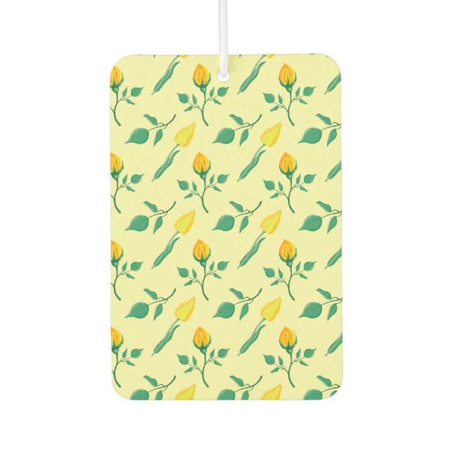 Floral pattern with yellow rose and tulip flowers car air freshener (Front)