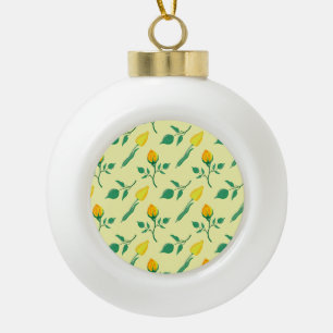 Floral pattern with yellow rose and tulip flowers ceramic ball christmas ornament