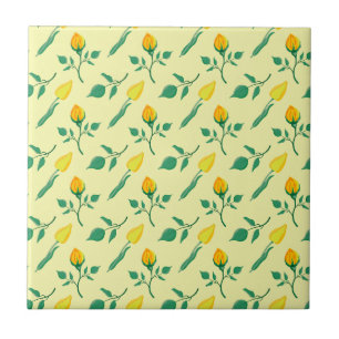 Floral pattern with yellow rose and tulip flowers ceramic tile