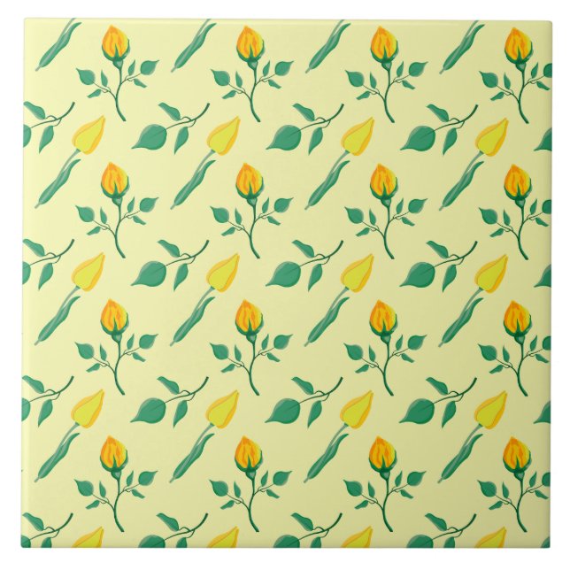 Floral pattern with yellow rose and tulip flowers ceramic tile (Front)