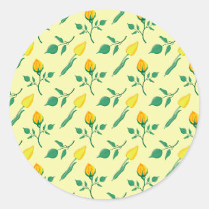 Floral pattern with yellow rose and tulip flowers classic round sticker