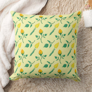 Floral pattern with yellow rose and tulip flowers cushion