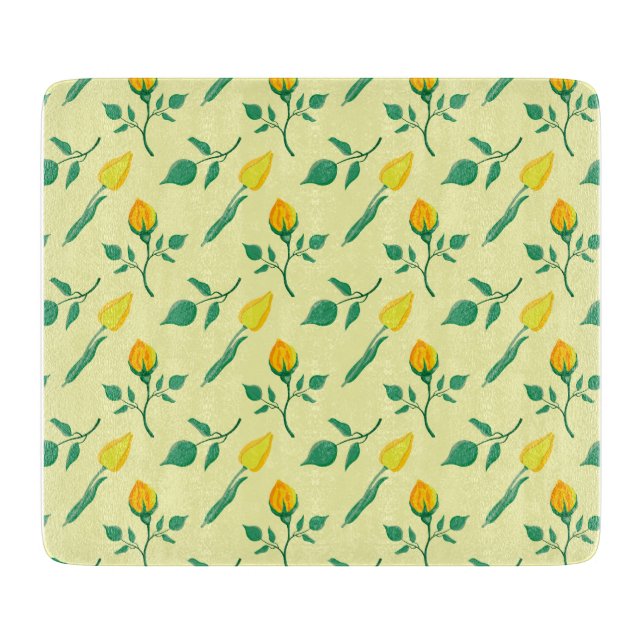 Floral pattern with yellow rose and tulip flowers cutting board (Front)