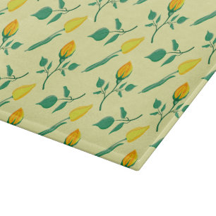 Floral pattern with yellow rose and tulip flowers cutting board
